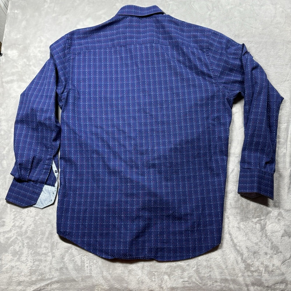 Quieti Button Down Shirt Mens XL Blue Plaid Cotton Long Sleeve Business Casual - Picture 8 of 9